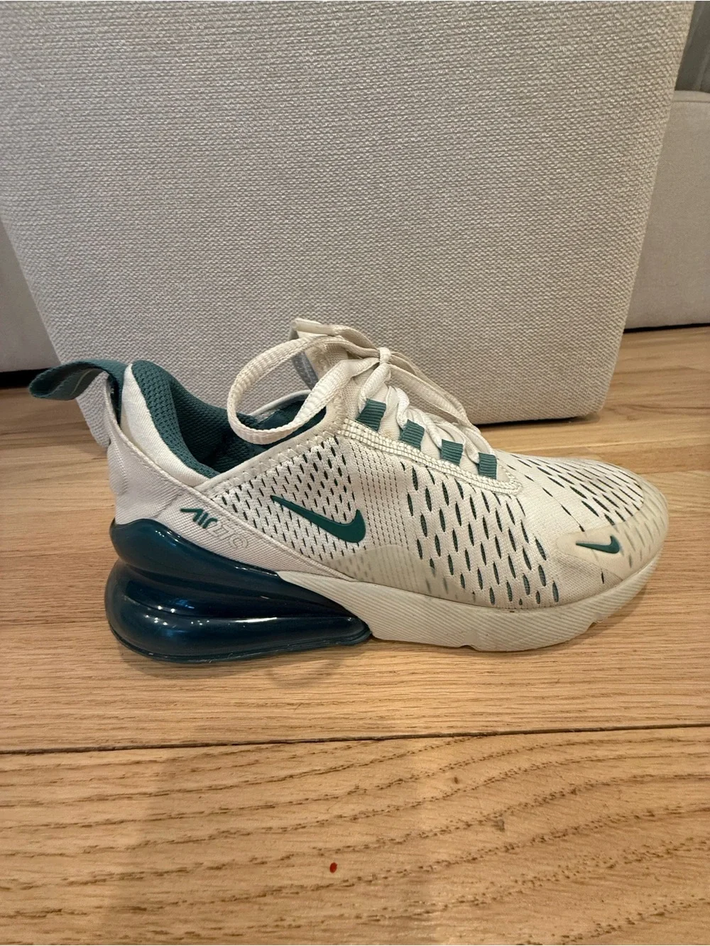 Nike Kids Air Max 270 React White Teal Lace-Up Sneakers